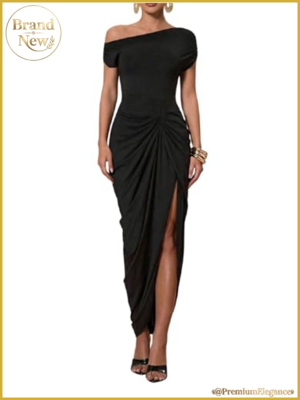 Floerns Women's Elegant Long Bodycon Cocktail Dress Off Shoulder Ruched Slit